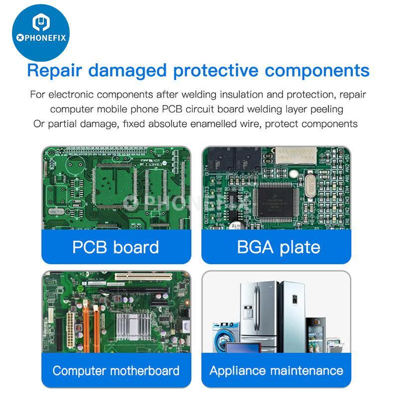 Red MaAnt Jump Wire UV Quick Dry Oil Solder Paste for motherboard repair by PHONEFIX, shown in a close-up image.