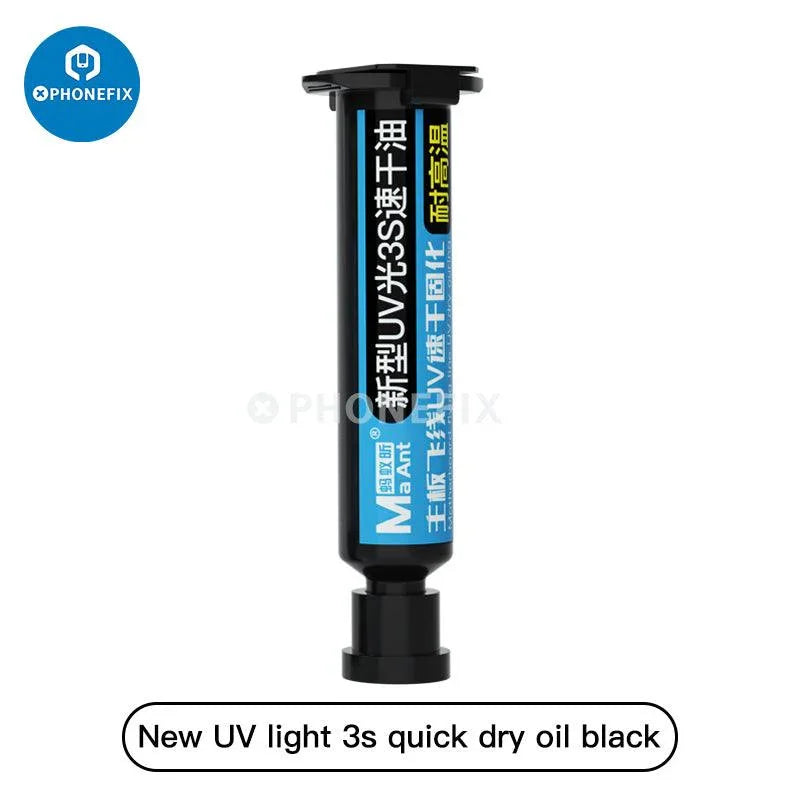 Red MaAnt Jump Wire UV Quick Dry Oil Solder Paste by PHONEFIX for motherboard repair, shown in a close-up image.