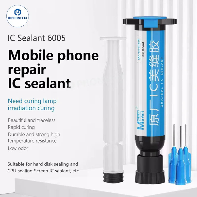 PHONEFIX BGA chip sealant glue for phone CPU, NAND, and screen IC sealing, in 10cc solder paste container.