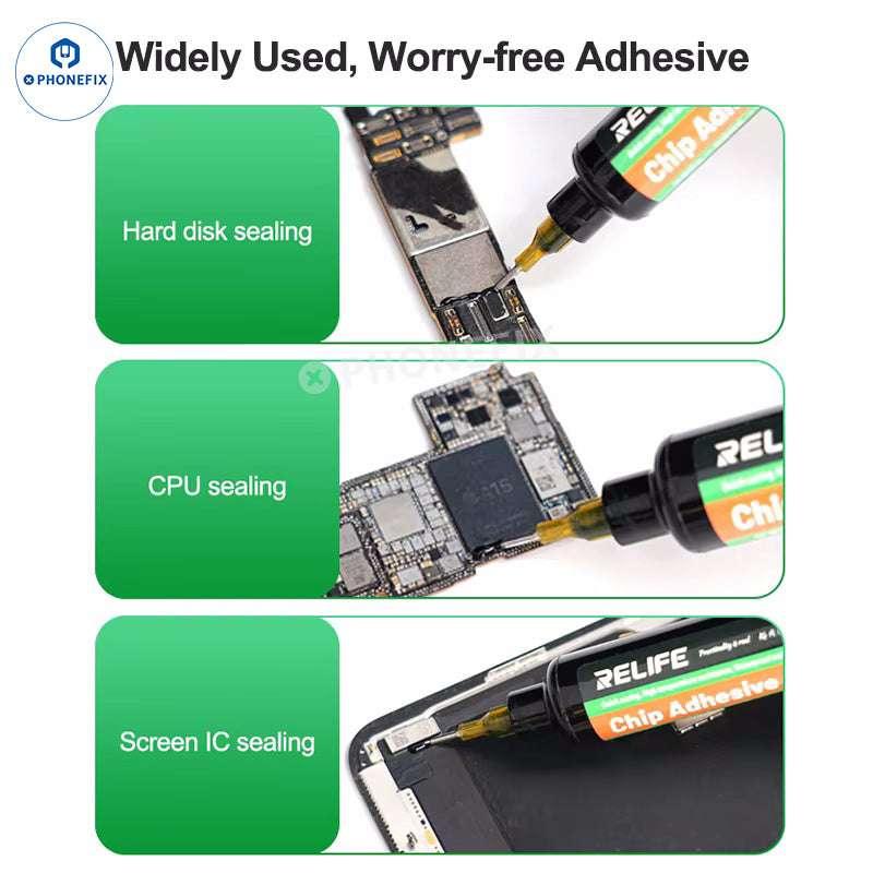 PHONEFIX BGA Chip Sealant Glue for phone CPU, NAND, and screen IC sealing, used as solder paste for electronic repairs.