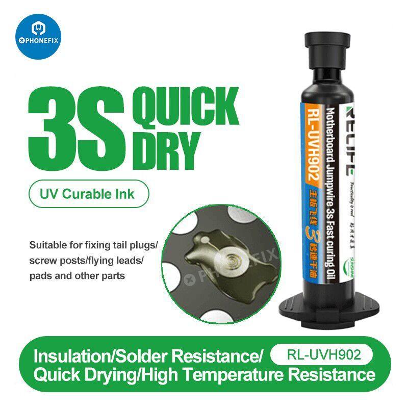 RL-UVH902 UV transparent curing oil jump wire quick-dry solder paste for electronics repair by PHONEFIX, shown in the image.