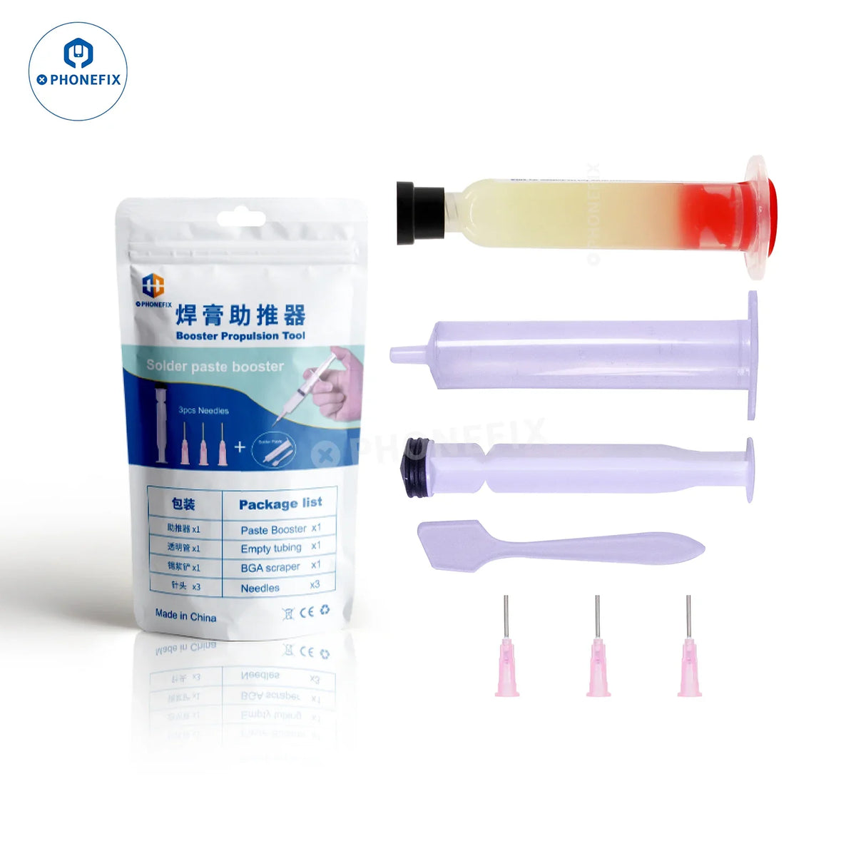 Phonefix RMA223 solder paste flux bottle, 10cc container with label, used for electronics soldering and repair applications
