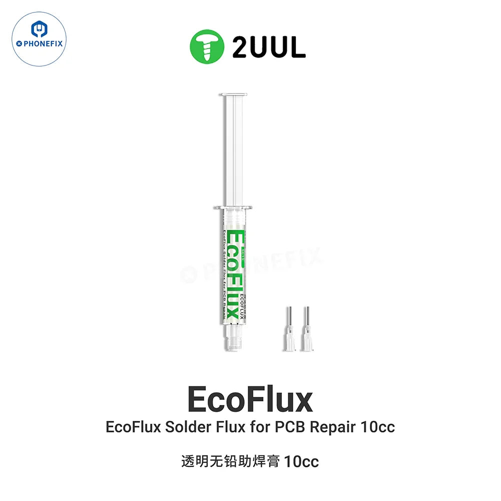 Lead-free PCB solder paste by PHONEFIX, EcoFlux SC17 SC11 for precise soldering and repair of electronic circuit boards.