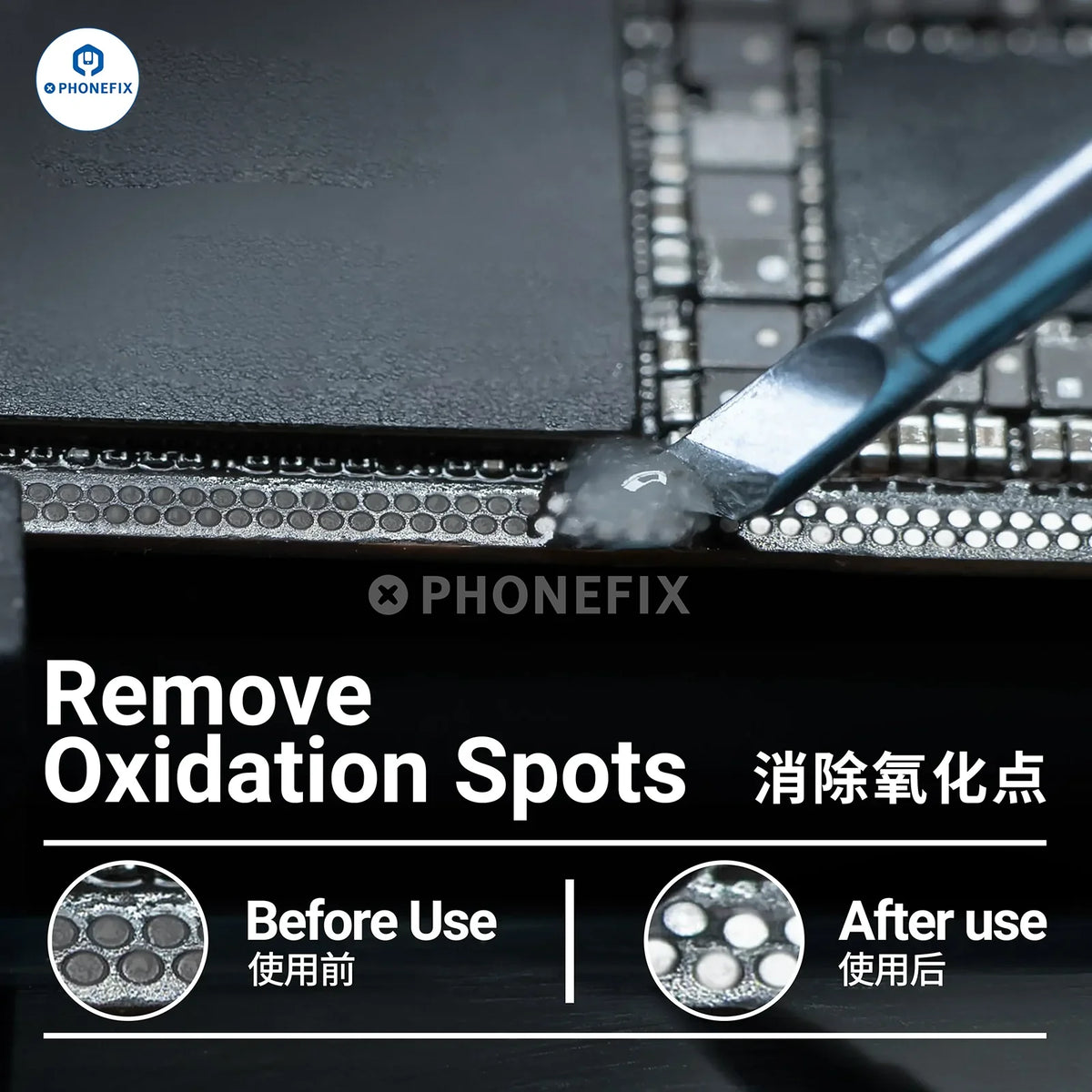 PhoneFix 2UUL SC15 solder paste for phone repair, deoxidation and cleaning of solder joints, shown in a small tube with label.