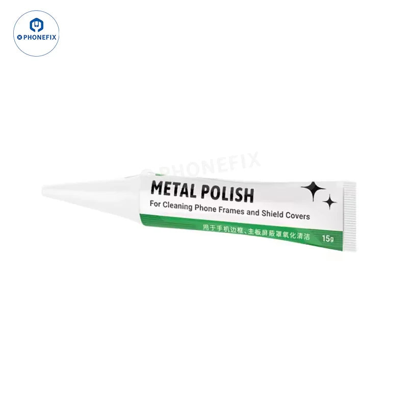 PHONEFIX 2UUL SC94 metal polish paste for cleaning phone frame shields and covers, shown in a metal container.