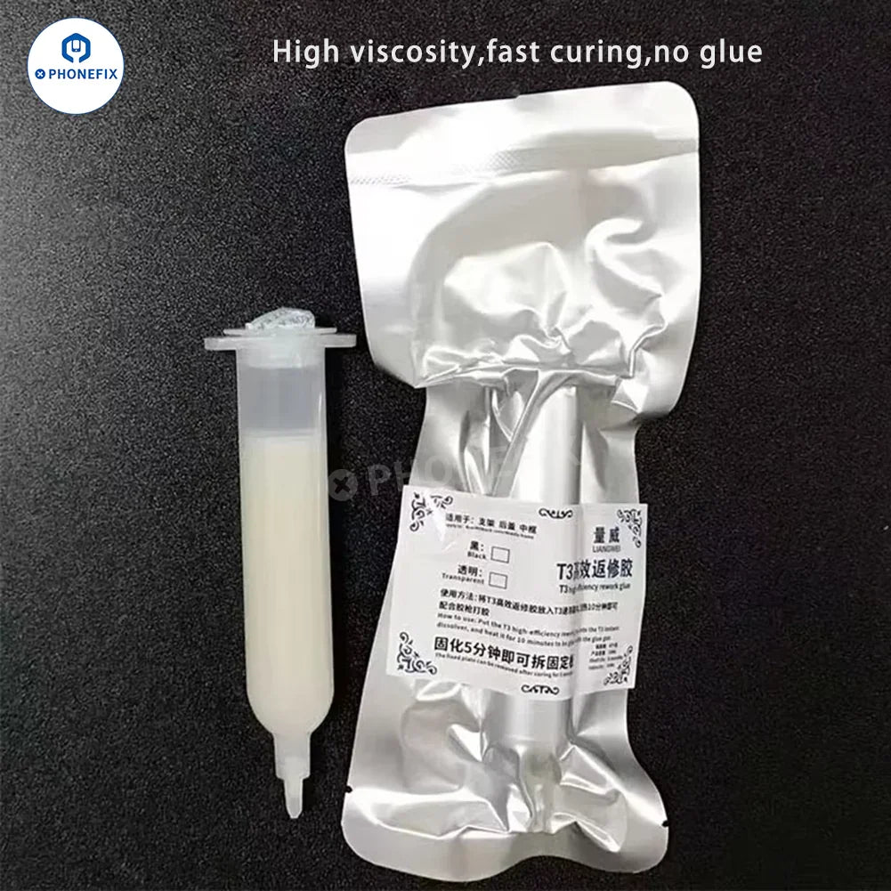 PHONEFIX T3 Instant Dissolver solder paste dispenser for iPhone screen bezel frame back cover glue application.