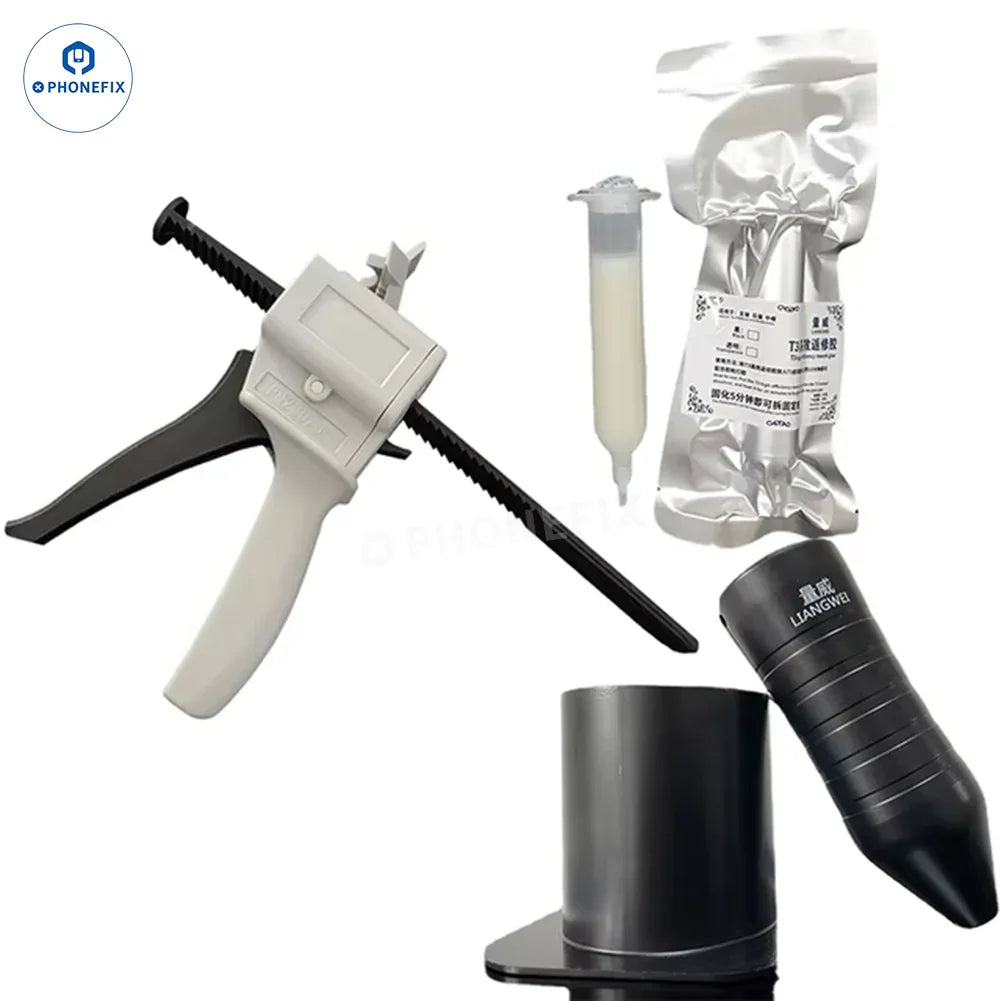 PHONEFIX T3 Instant Dissolver solder paste dispenser for iPhone screen bezel frame back cover glue application, shown in a compact device.
