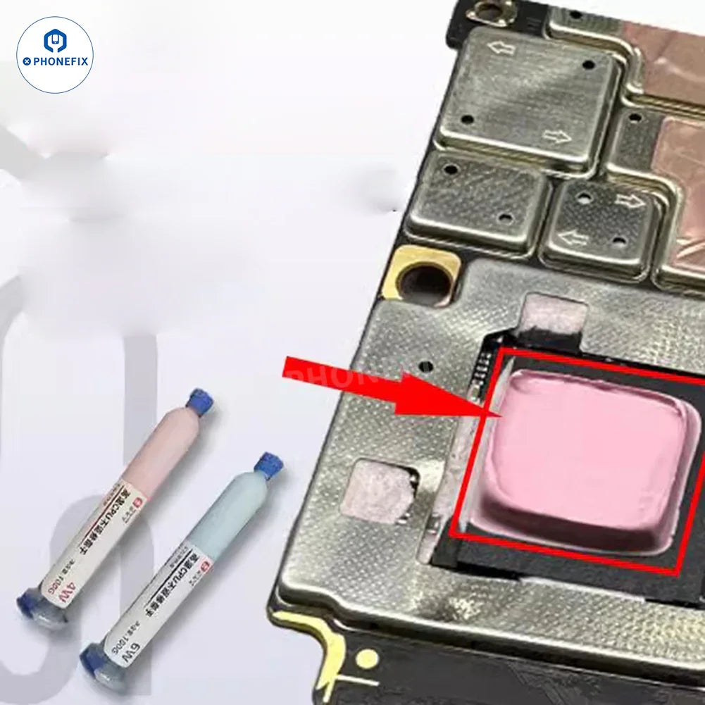 YCS Thermal Paste 100g by PHONEFIX, silicone heat dissipation grease for CPU cooling, shown in a clear container.