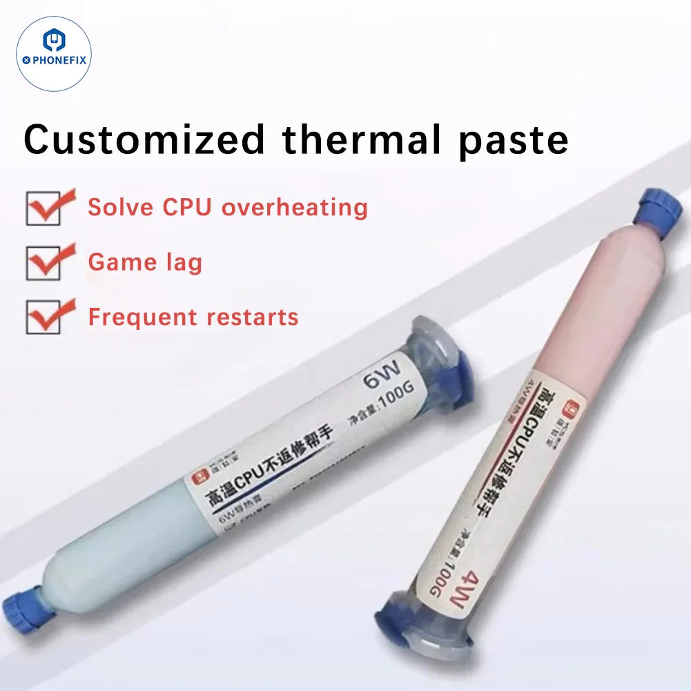 PhoneFix YCS thermal paste 100g CPU heat dissipation grease silicone solder paste, with 4W to 6W thermal conductivity, shown in the image.