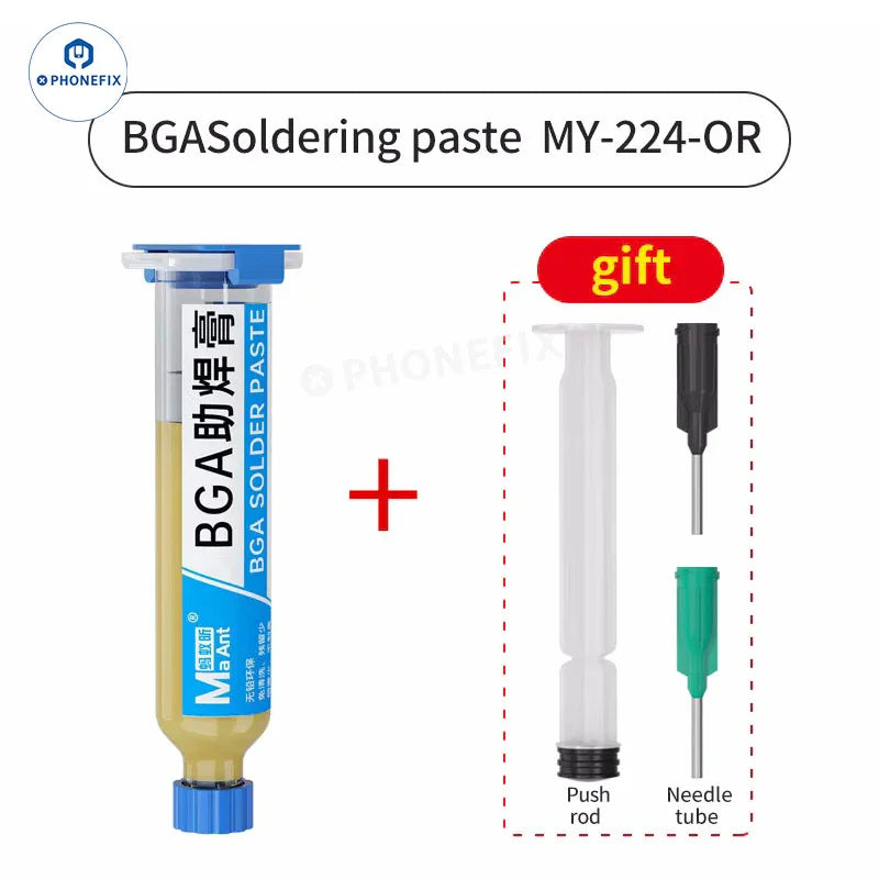 MaAnt BGA solder paste by PHONEFIX, halogen-free, lead-free repair flux for precise electronic component soldering.