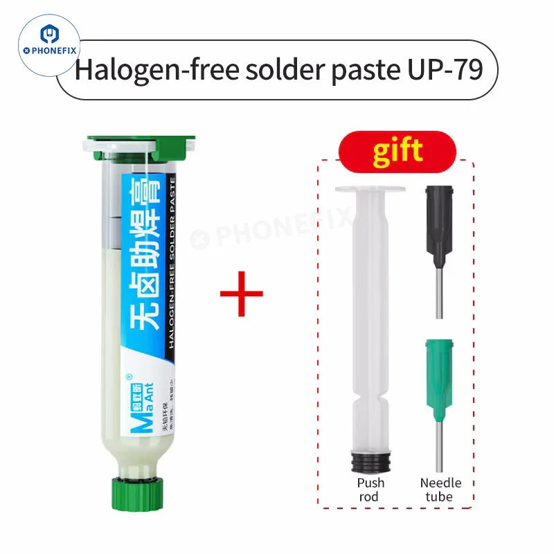MaAnt BGA Solder Paste by PHONEFIX, halogen-free and lead-free repair flux for precise electronic soldering applications.