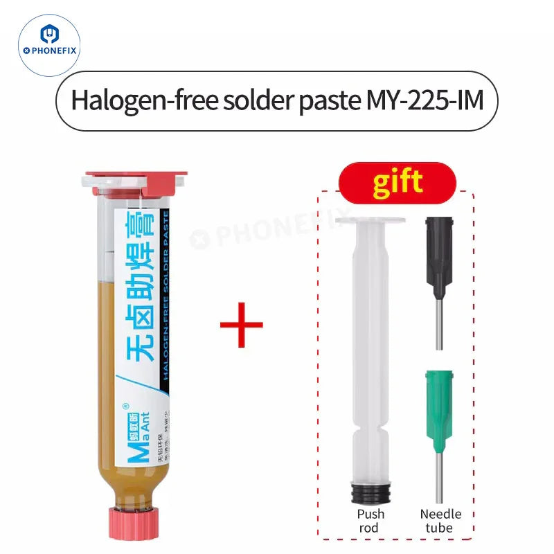 MaAnt BGA solder paste by PHONEFIX, halogen-free and lead-free repair flux for electronic component soldering.
