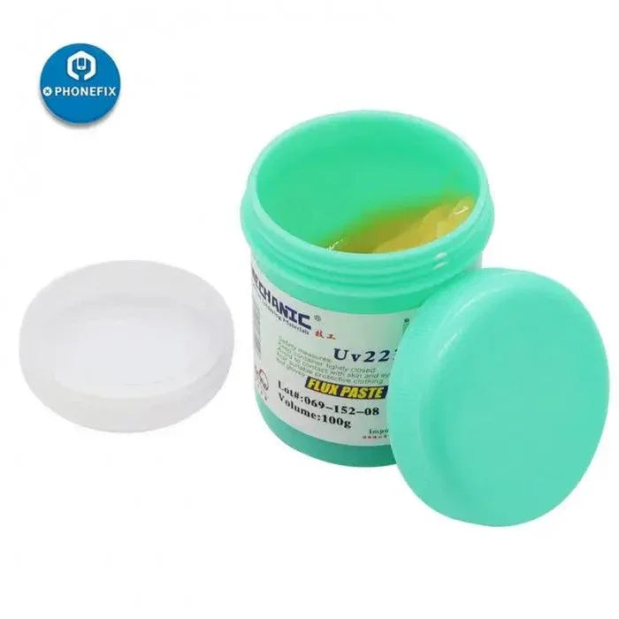 PhoneFix Mechanic Flux Paste UV223 UV559 no-clean solder paste, 10cc tube, used for precise soldering and electronic assembly.