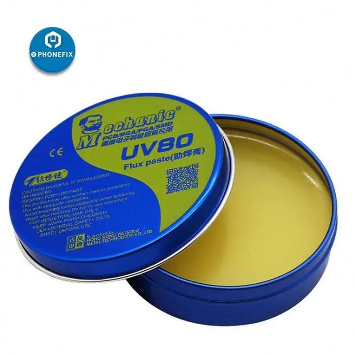PhoneFIX solder paste for PCB repair, rosin-based tin flux cream in a 40g tube, used for phone electronics welding and soldering.