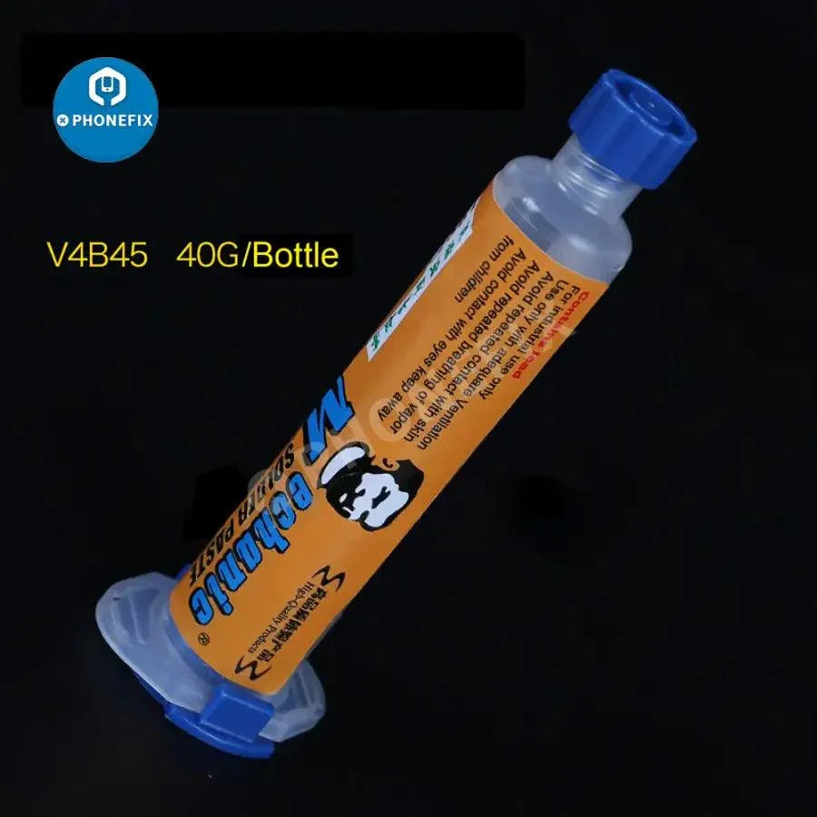 PhoneFix mechanic 138℃ low-temperature BGA solder paste for precise soldering and rework on electronic circuit boards.