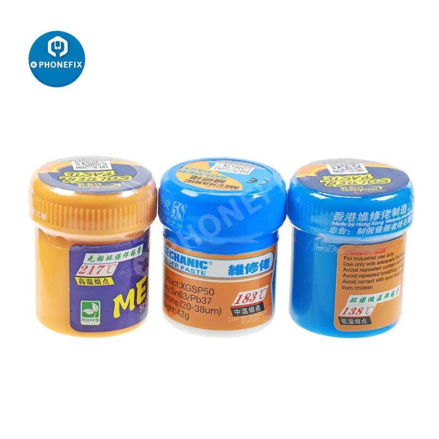 Mechanic 42g leaded stencil liquid solder paste for BGA welding, used for precise soldering in electronics repair.