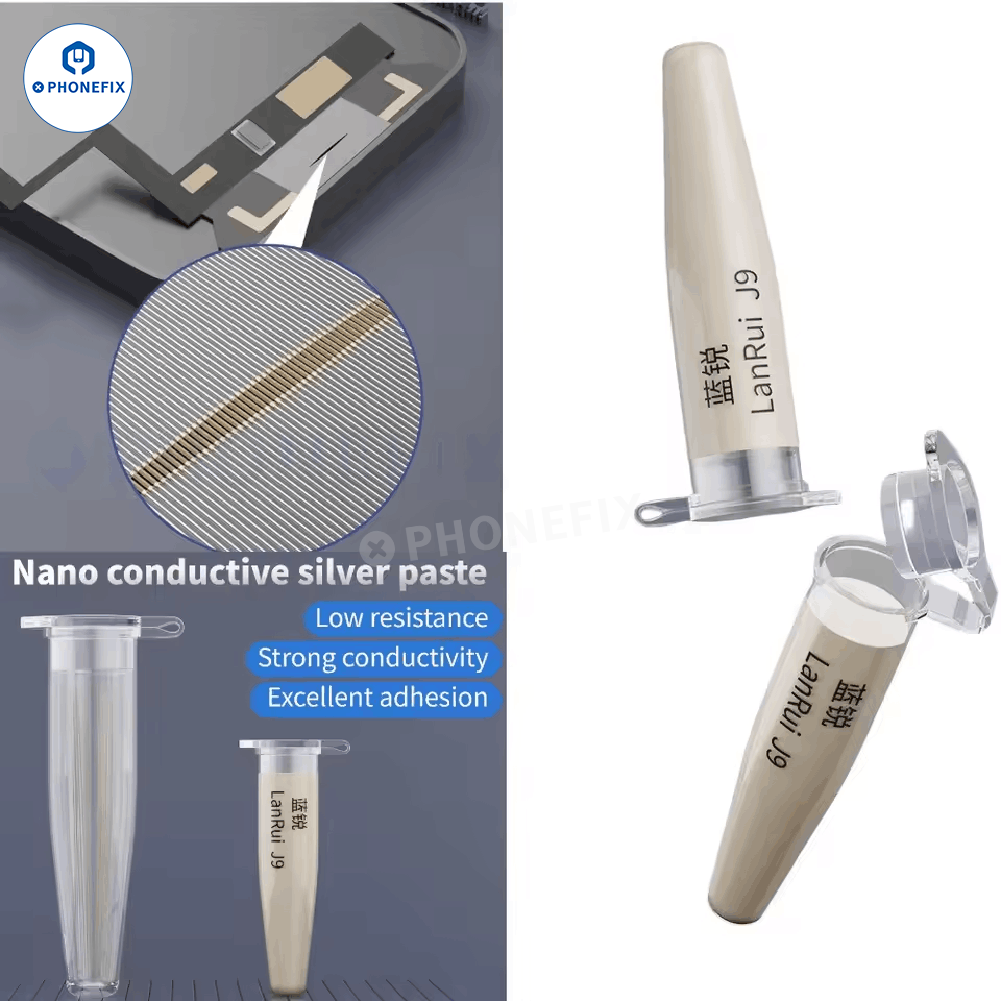 Silver solder paste for iPhone screen flex circuit repair, PHONEFIX Nano Conductive Silver Paste for electronics repair.