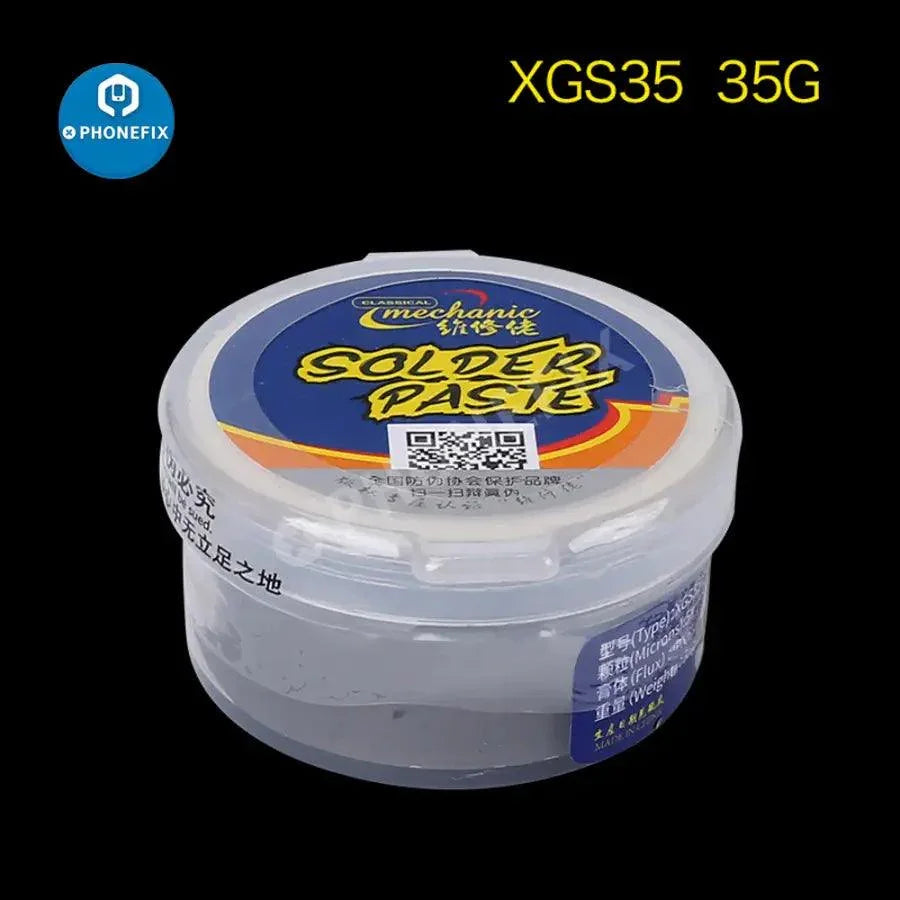 Mechanic PHONEFIX 158℃ lead-free BGA solder flux paste for SMT soldering, shown in a close-up image of the tin cream.