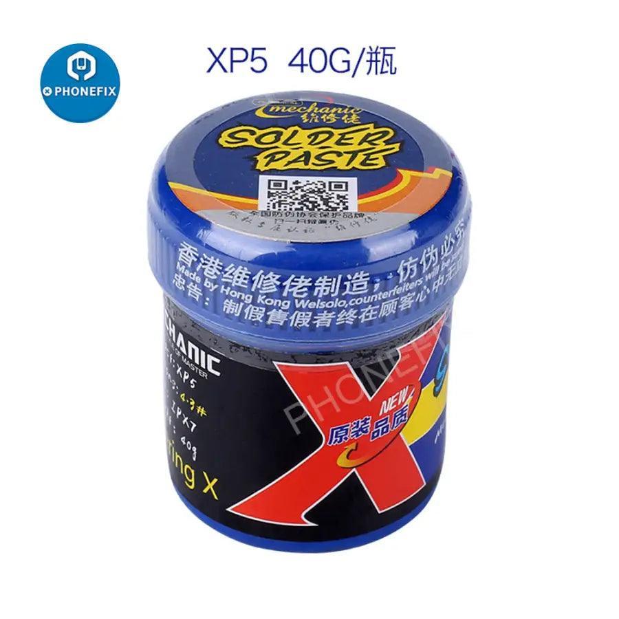 Pasta de soldadura especial Mechanic PHONEFIX de 148 ℃ para la reparación de iPhone X XR XS XS Max, que muestra un pequeño recipiente de pasta de soldadura.