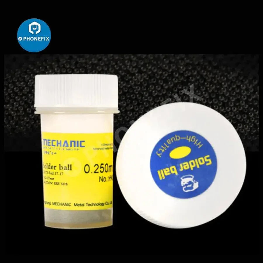 PhoneFix BGA solder paste repair tool for mechanic XZ25/XZW25 motherboard repair with solder balls, used in electronics maintenance.