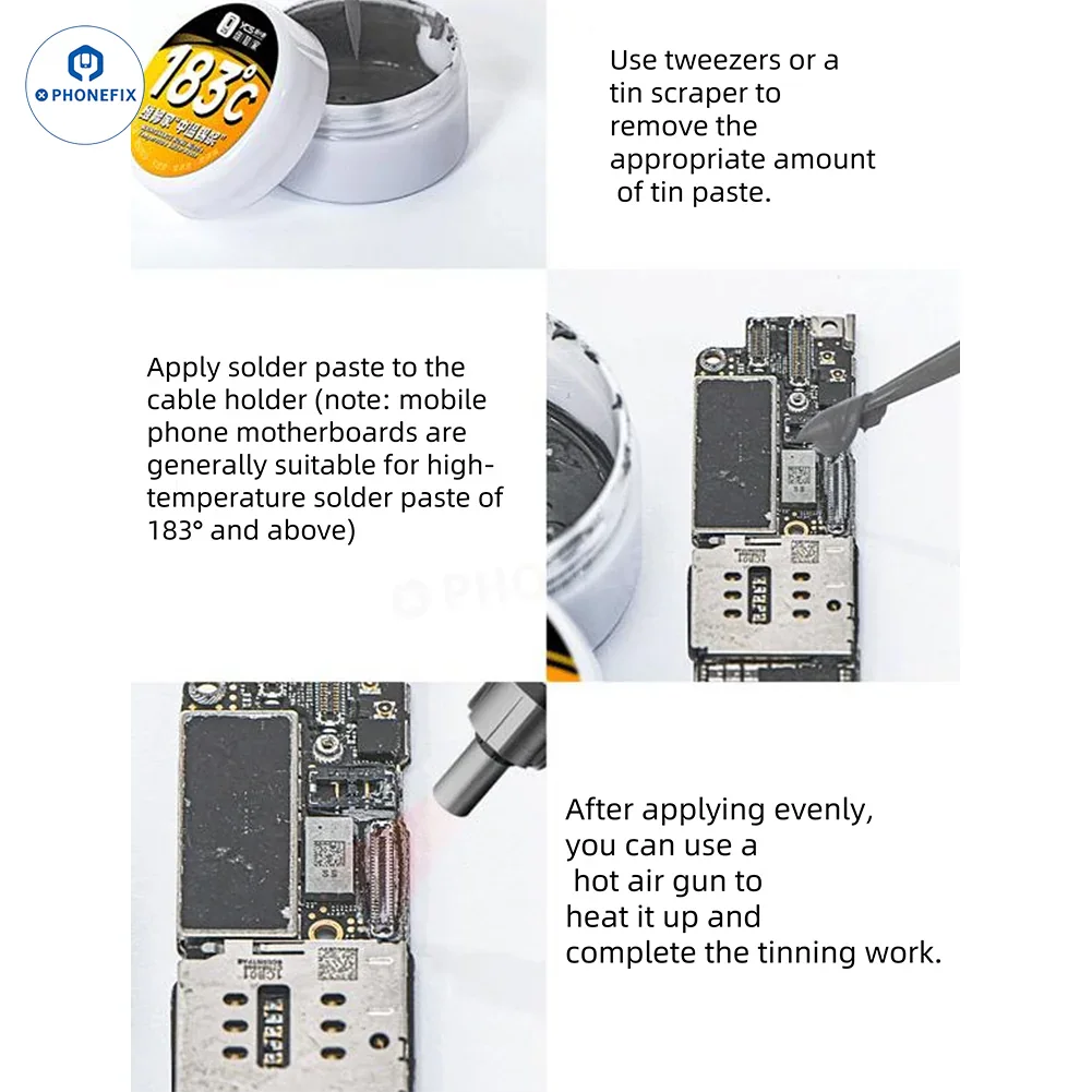 PhoneFix YCS Solder Paste in various melting points, ideal for PCB BGA CPU tin plating and flux application.