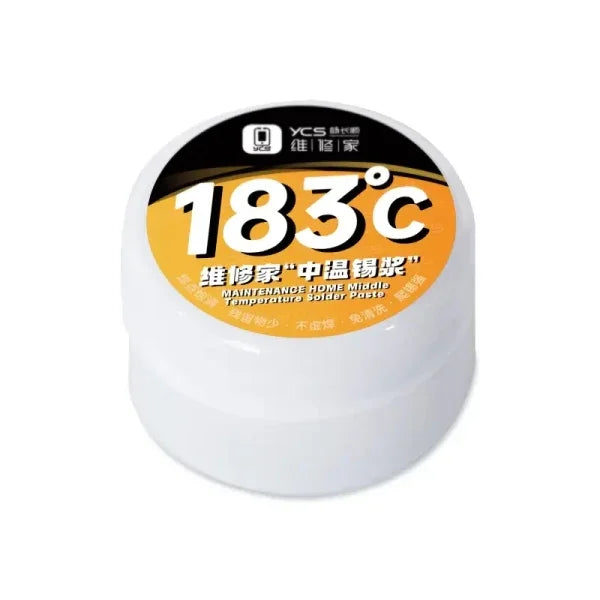 PHONEFIX YCS Solder Paste 183℃ for PCB BGA CPU tin planting, showing a close-up of the solder paste container and application area.