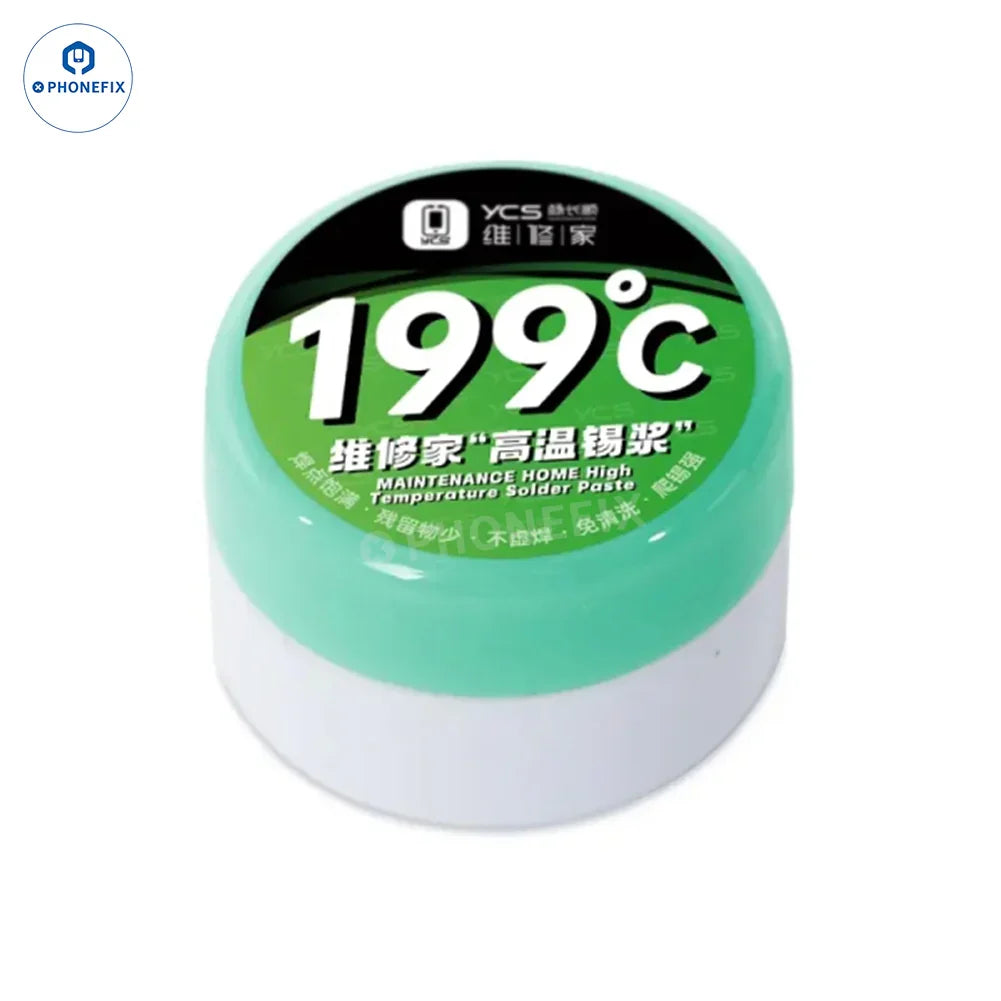 PHONEFIX YCS Solder Paste 199℃ for PCB BGA CPU tin planting, featuring flux for precise soldering applications.