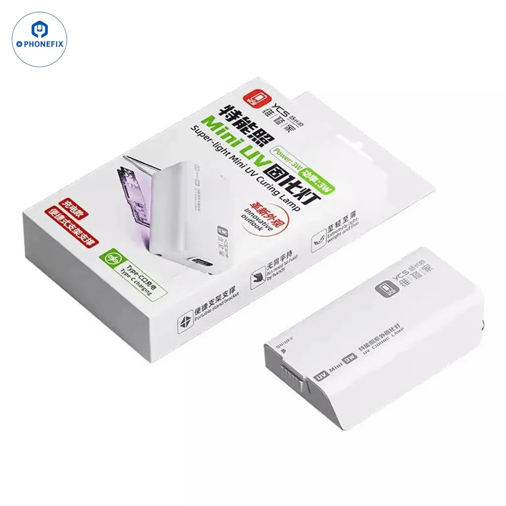La lámpara de curado UV PhoneFix YCS emite luz verde para un secado rápido del fundente y el pegamento de soldadura en aplicaciones de soldadura electrónica.