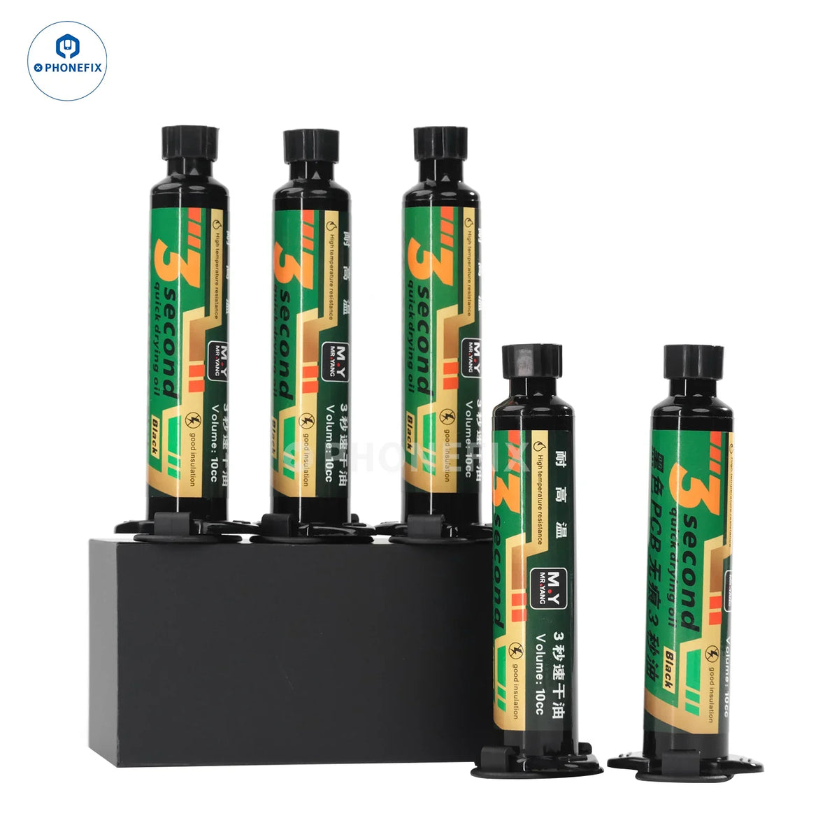 Lámpara de curado UV Phonefix YCS para fundente de soldadura y pegamento de secado rápido con aceite verde, con pasta de soldadura para reparaciones electrónicas precisas.