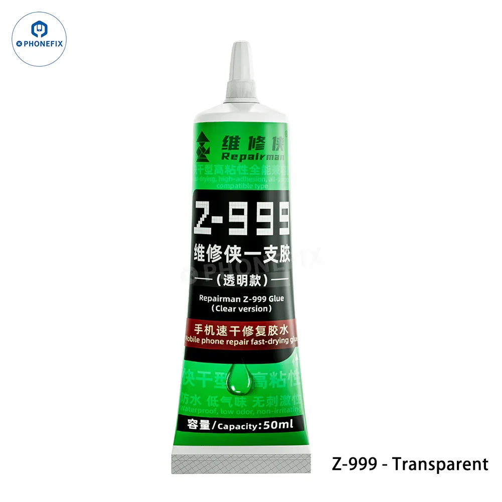 PhoneFix Repairman Z-888 Z-999 solder paste adhesive for phone frame back cover caulking, transparent glue for phone repair.
