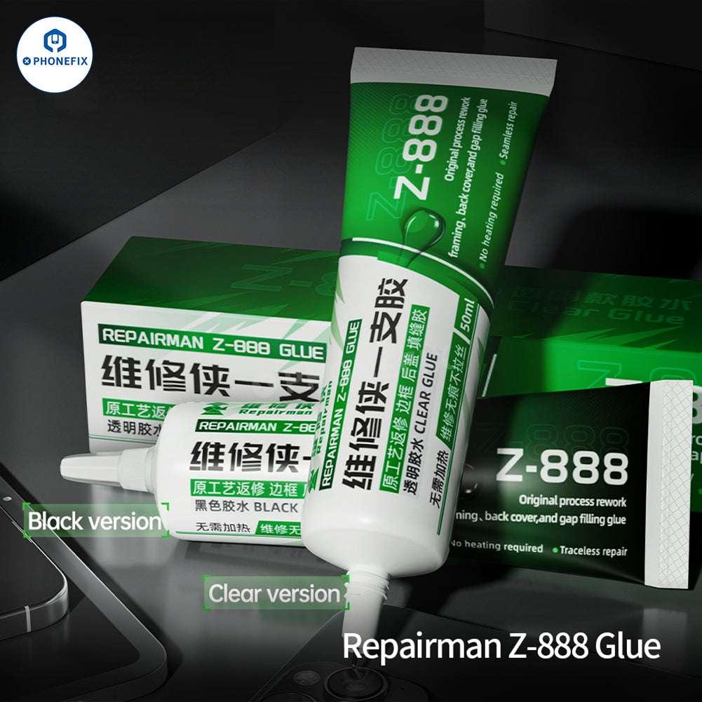 PHONEFIX Repairman Z-888 Z-999 glue solder paste for phone frame back cover caulking and adhesive repair, shown in the image.