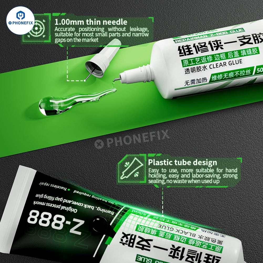 PhoneFix Z-888 Z-999 solder paste for phone frame and back cover repair, transparent caulking adhesive for electronics.