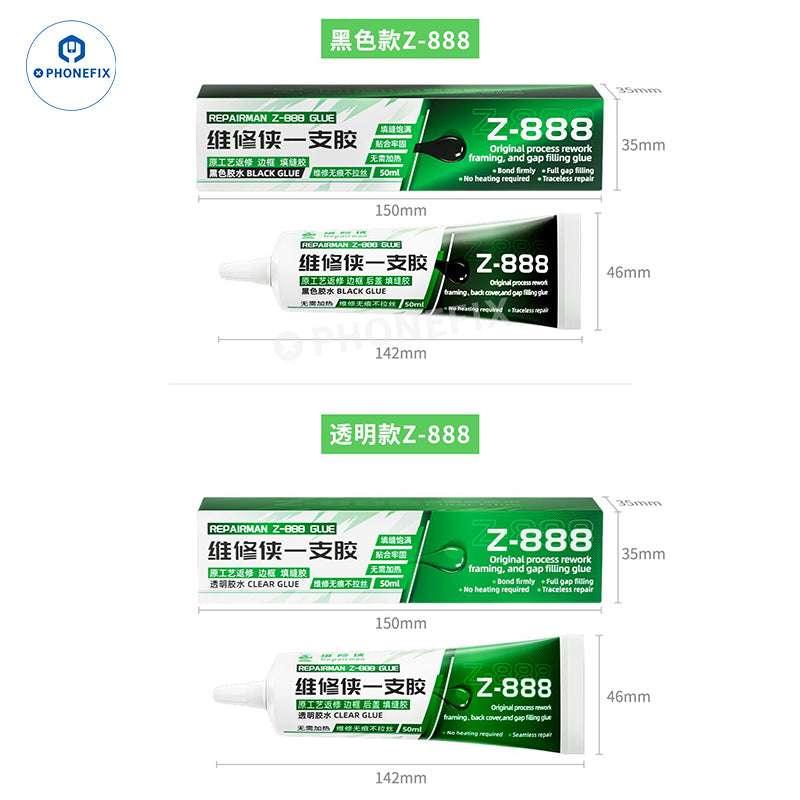 PHONEFIX Repairman Z-888 Z-999 solder paste for phone frame back cover caulking and adhesive repair, transparent and easy to apply.
