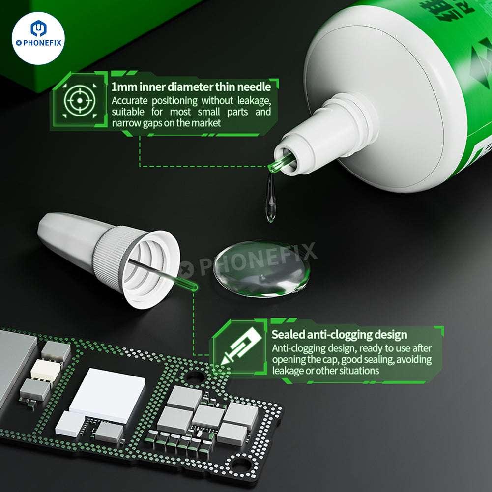 PhoneFix Repairman Z-888 Z-999 solder paste for phone frame back cover caulking and adhesive application, transparent and precise.