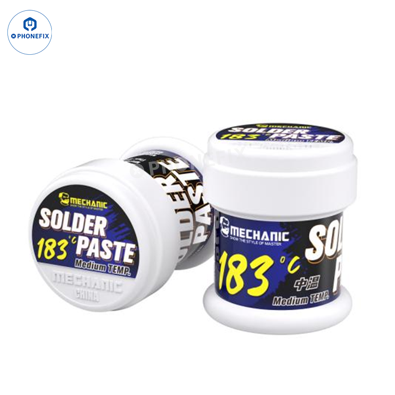 PhoneFIX mechanic solder paste for CPU, IC, and motherboard middle layer welding flux, used in electronic repair and soldering.
