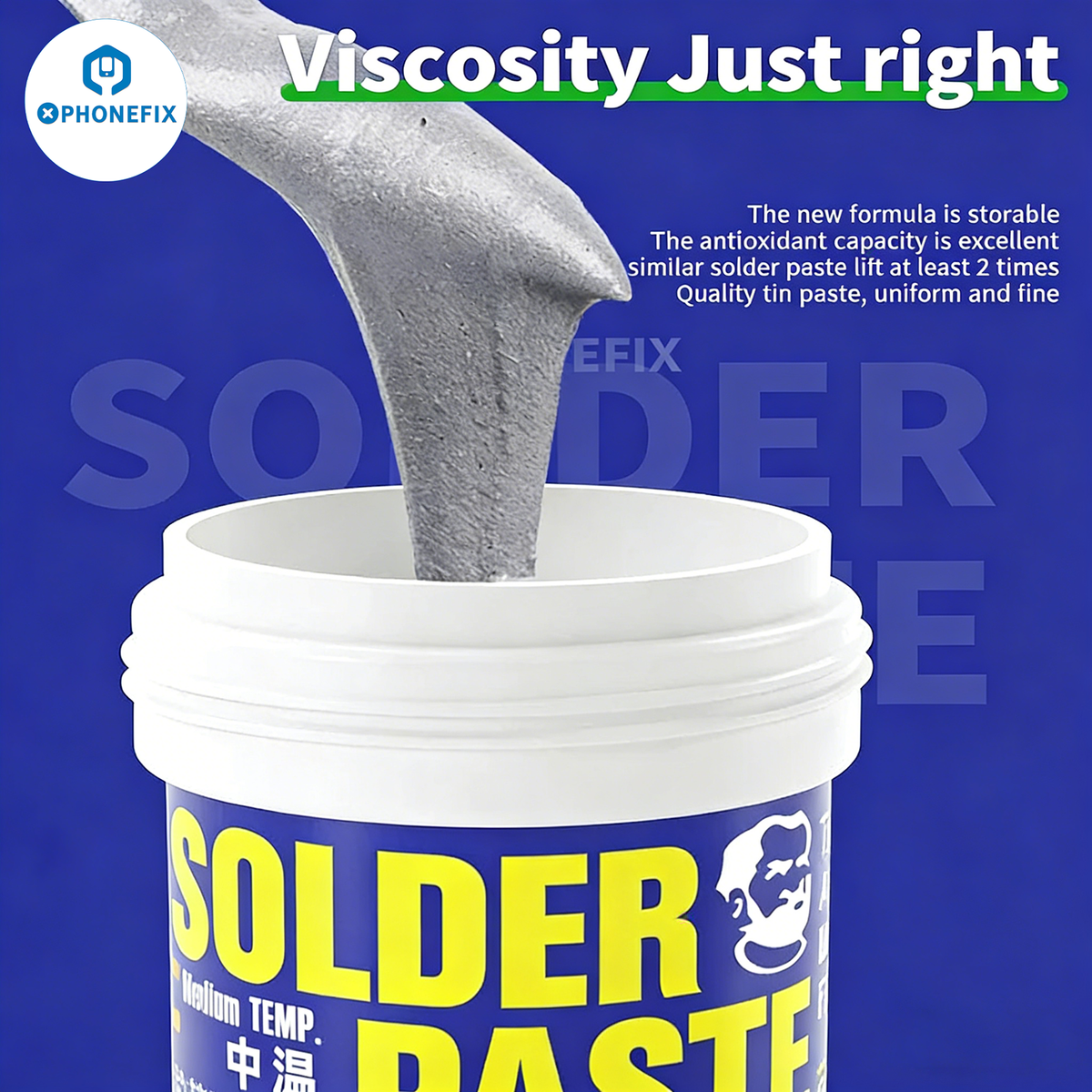 PhoneFIX mechanic solder paste for CPU, IC, and motherboard middle layer welding flux, used for precise electronics repairs