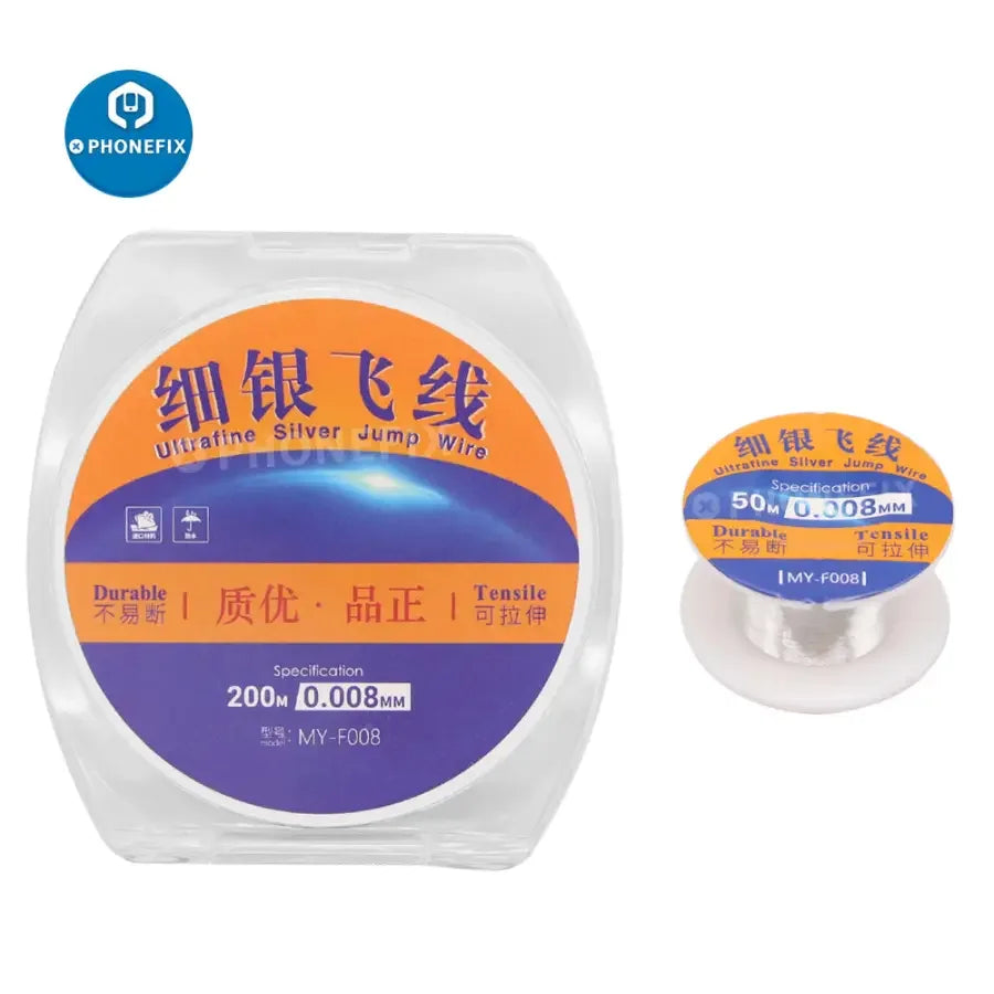 Ultrafine silver solder wire jump wire from PHONEFIX, 0.08mm thick, ideal for PCB repair and electronic flying line connections.