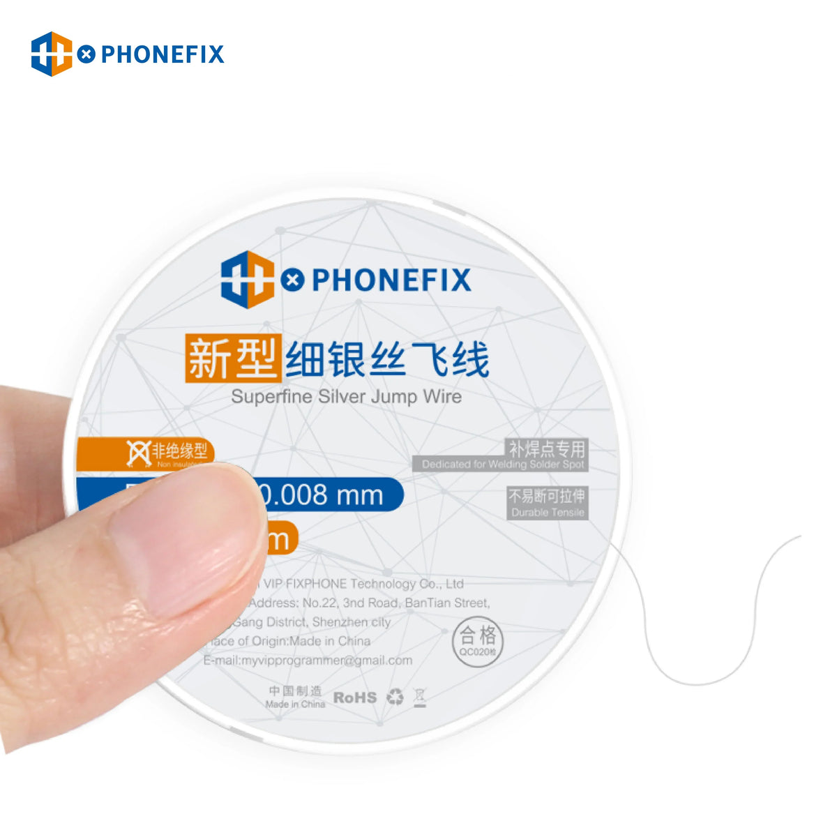 PhoneFix 0.008mm alloy solder wire jump wire for motherboard repair, non-insulated fly line soldering and electronic soldering projects.
