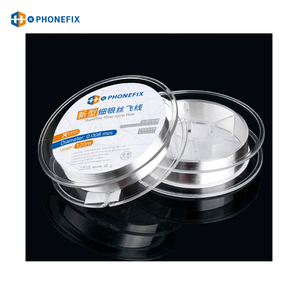 PhoneFix solder wire, 0.008mm alloy jump wire for motherboard repair, non-insulated fly line soldering and electronic repair.