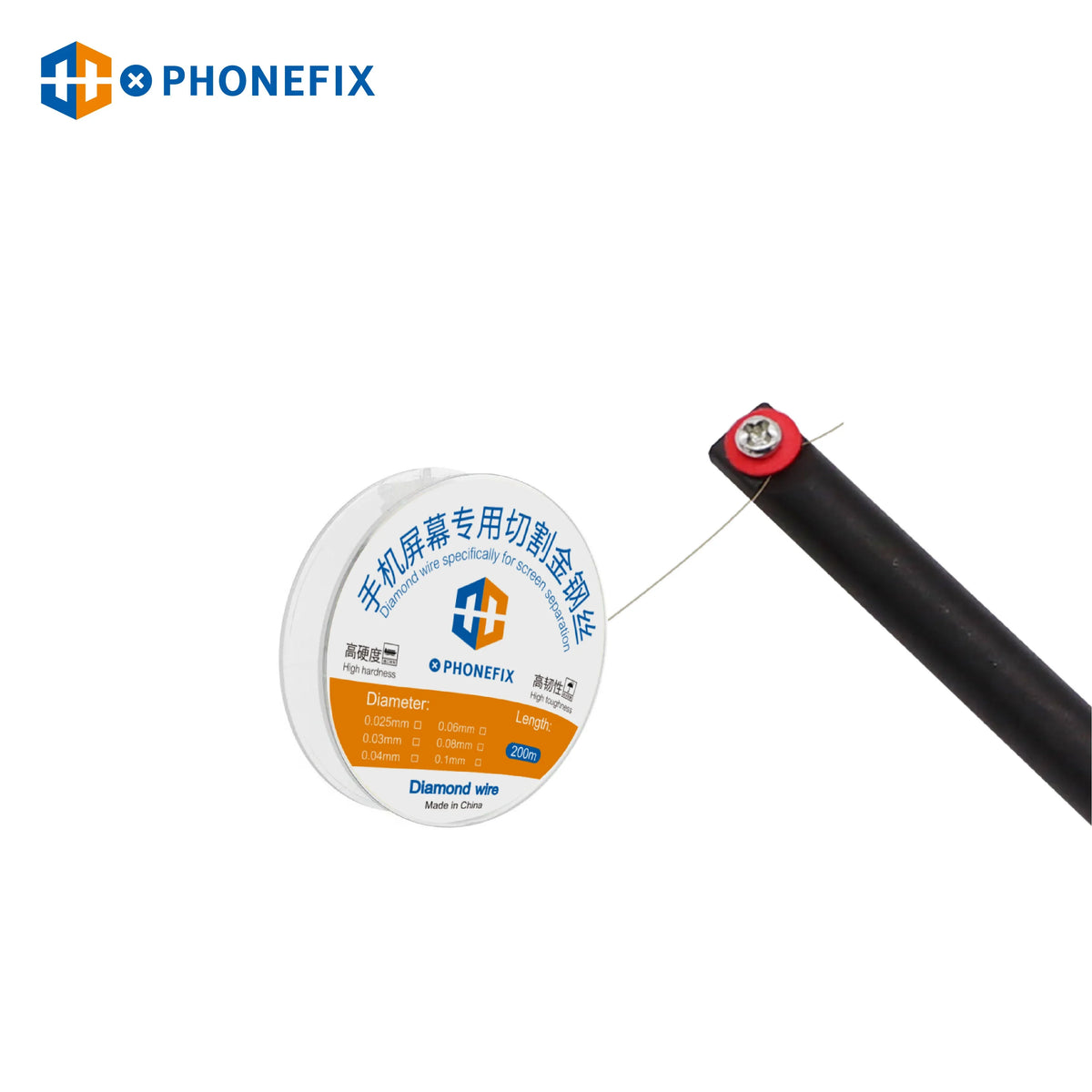 PHONEFIX High Tenacity 200m Diamond Wire Solder Wire for precise cutting and soldering tasks, without handle, ultra-strong and durable.