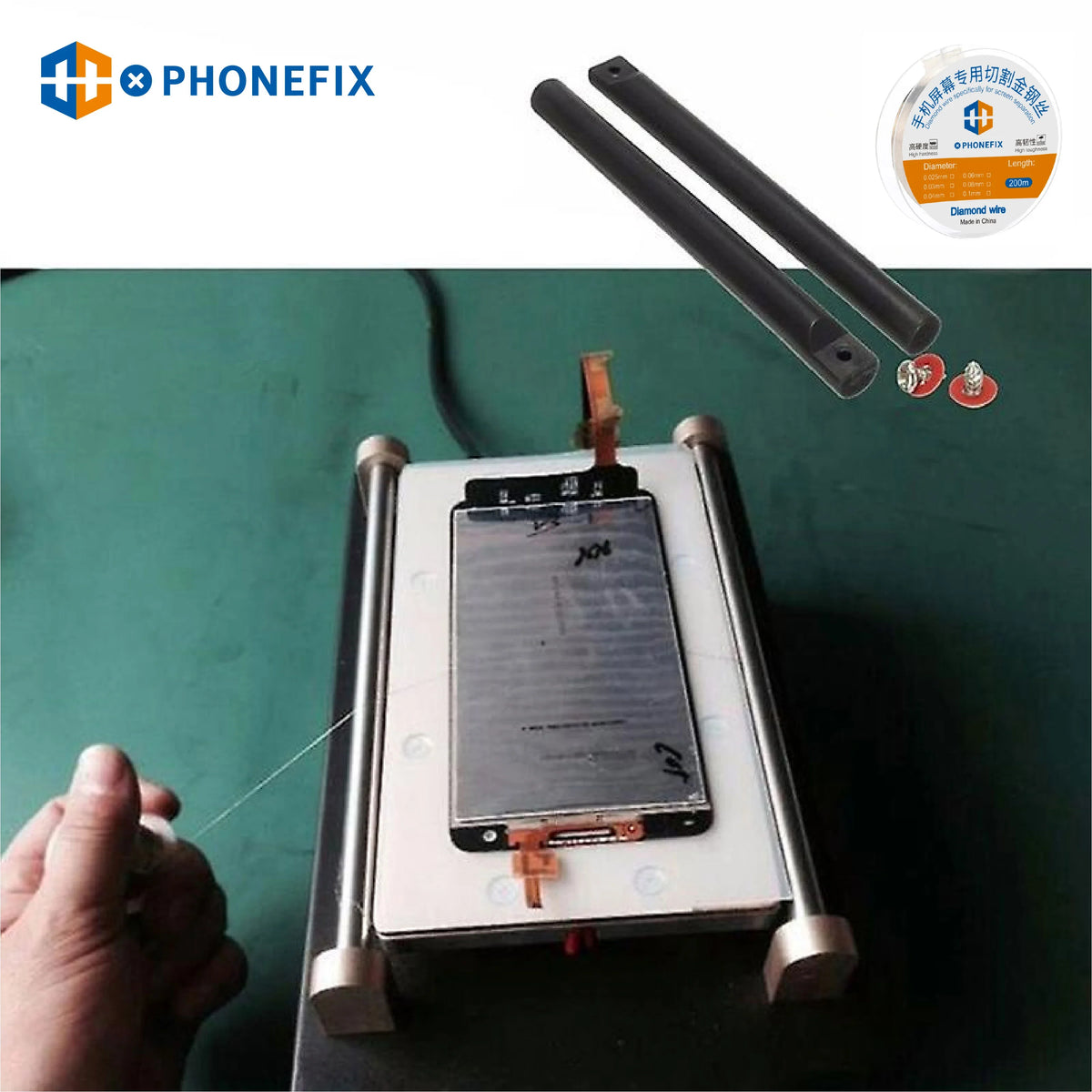 PHONEFIX High Tenacity 200m diamond wire soldering wire, thin 0.025mm for precise cutting and soldering applications.