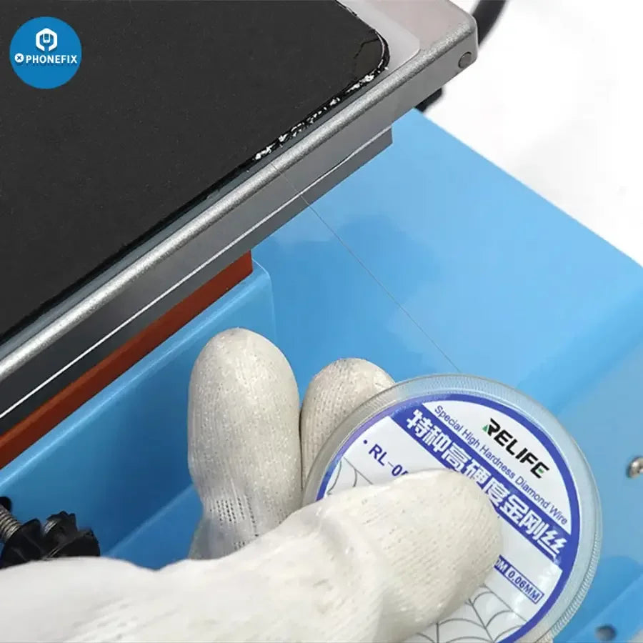PhoneFix RELIFE RL-059 high hardness solder wire for LCD screen separation, 0.03-0.08mm thickness, used for precise LCD repairs.