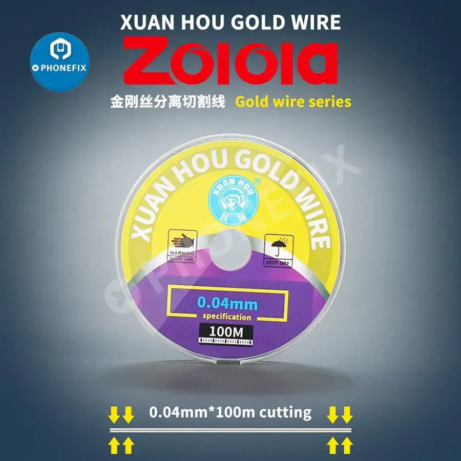 Gold cutting line solder wire for separating LCD and OLED phone screens, 100M length, ideal for phone repair by PHONEFIX.
