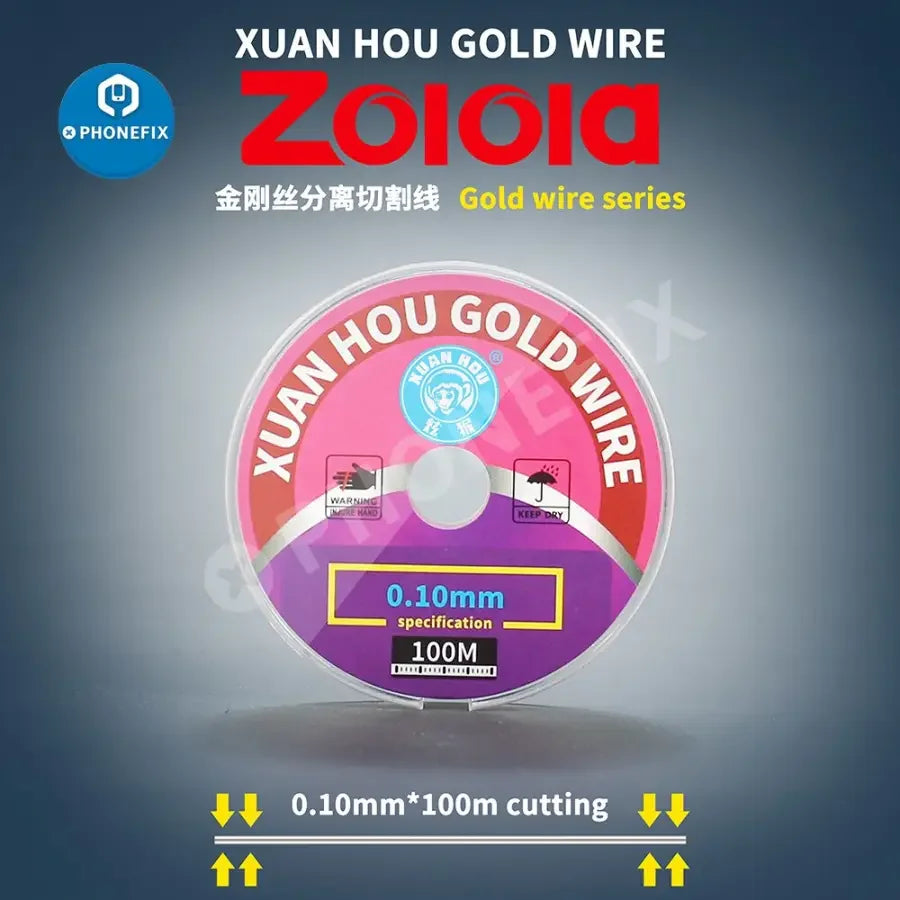 Gold solder wire for phone screen separation, 100M cutting line for LCD and OLED screens, PHONEFIX brand.