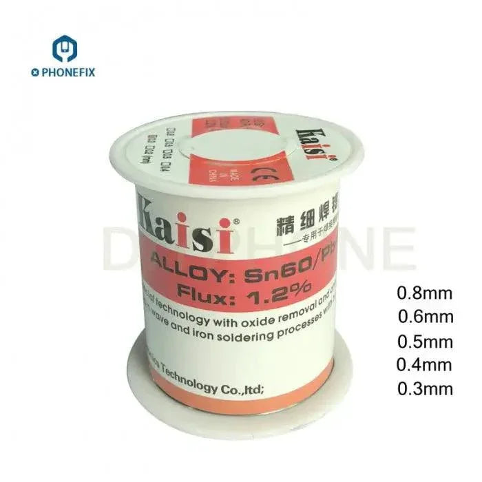 PhoneFix high purity tin lead rosin core solder wire reel, 0.3mm diameter, ideal for phone repair and electronic soldering projects.