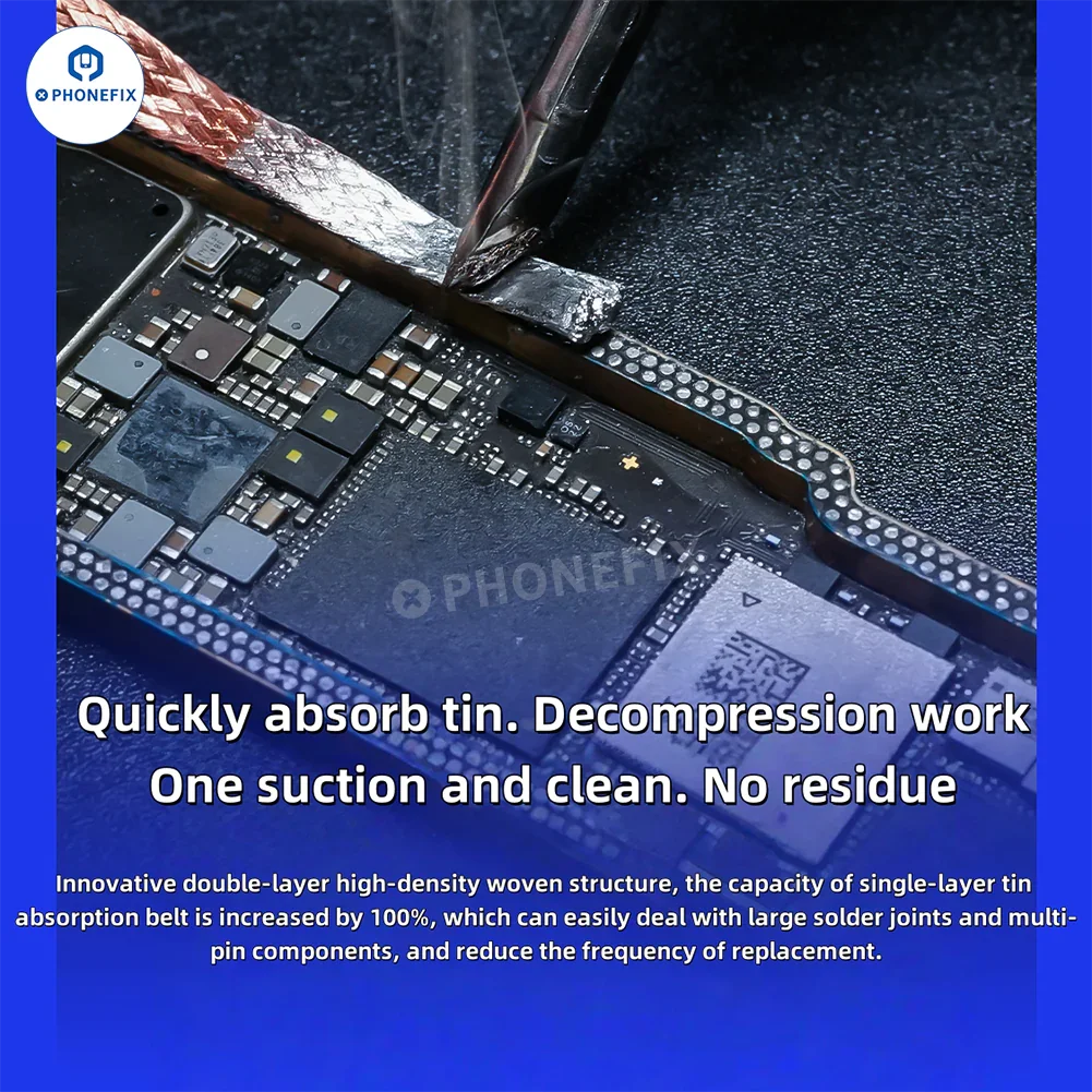 PhoneFix MECHANIC Dr.X Pro desoldering wick for phone PCB tin removal, featuring solder wire for electronics cleaning.