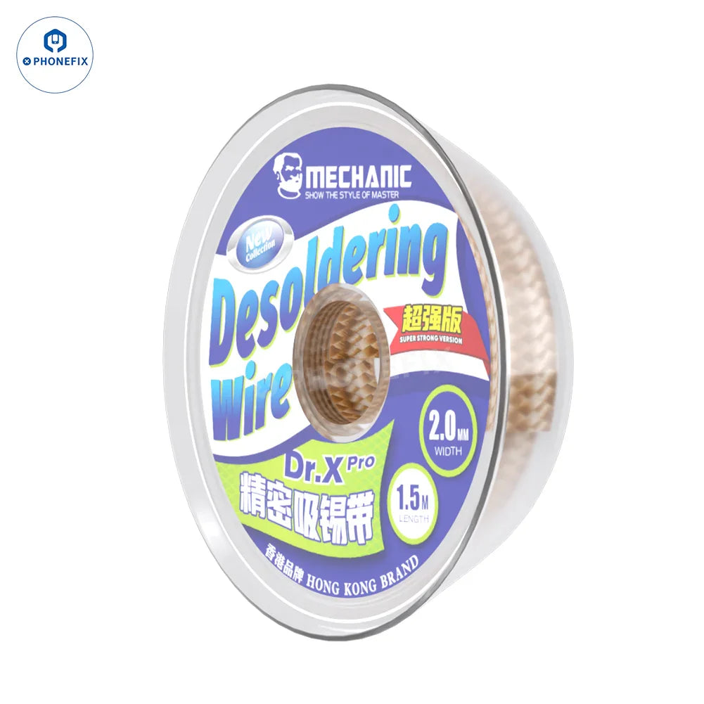 Phonefix MECHANIC Dr.X Pro Desoldering Wick solder wire for phone PCB tin cleaning, ideal for electronics repair and desoldering tasks.