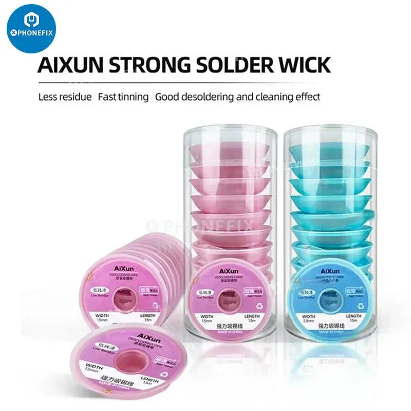 PhoneFIX AiXun 1.5M BGA soldering wick for PCB tin removal and welding repair, 10pcs, 1.5mm solder wire for electronics repair.