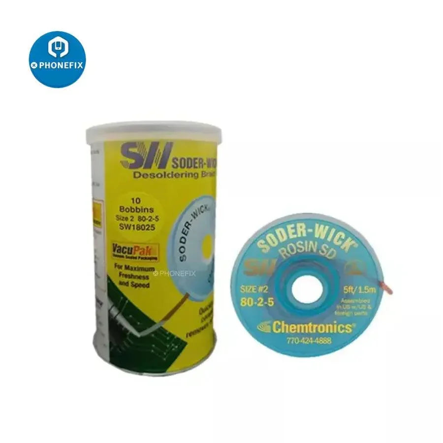 Set of 10 PhoneFix solder wire suction wires in various sizes, made in USA, for precise electronic soldering and repair.