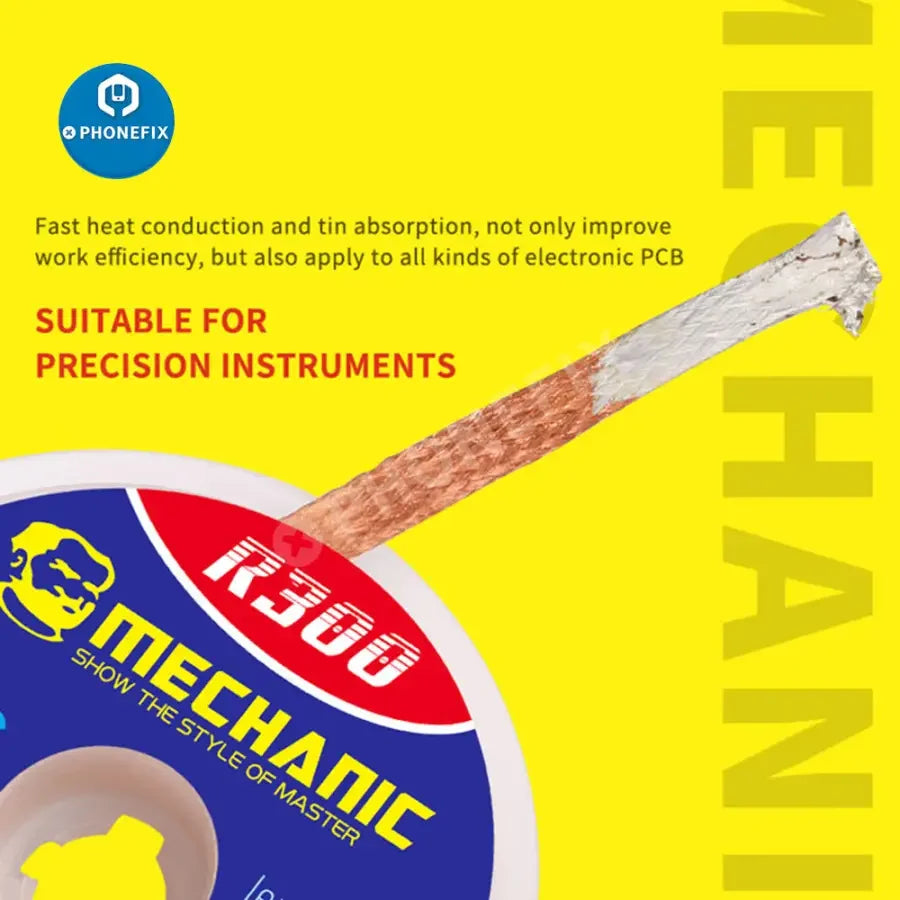 PhoneFix MECHANIC R300 DW50 solder wick remover and desoldering wire for efficient electronic component desoldering.